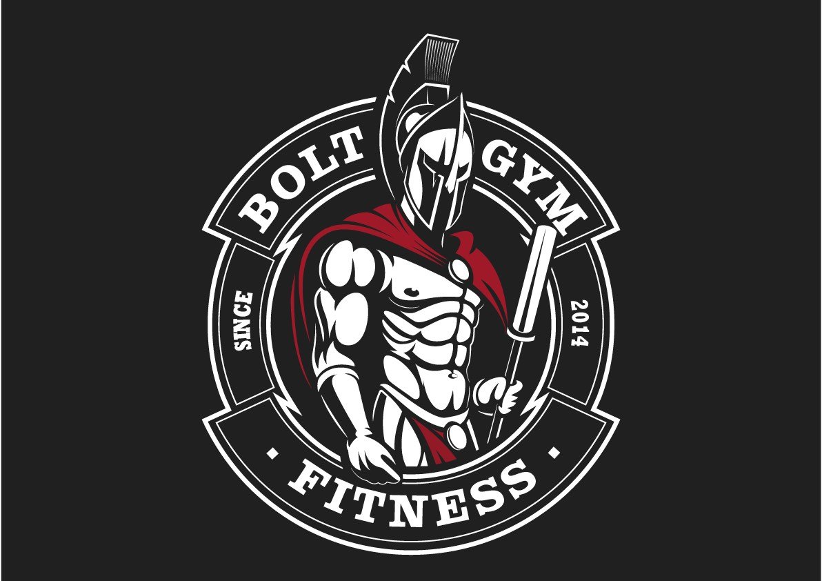 Bolt Gym Fitness badge logo with a Spartan warrior holding a barbell